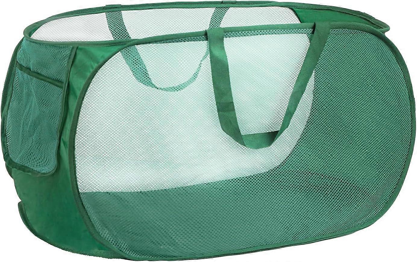 Foldable Laundry Hamper,Pop-Up Laundry Hamper,Foldable Mesh Dirty Laundry Hamper(Anti-tear,with Power Handle)Green