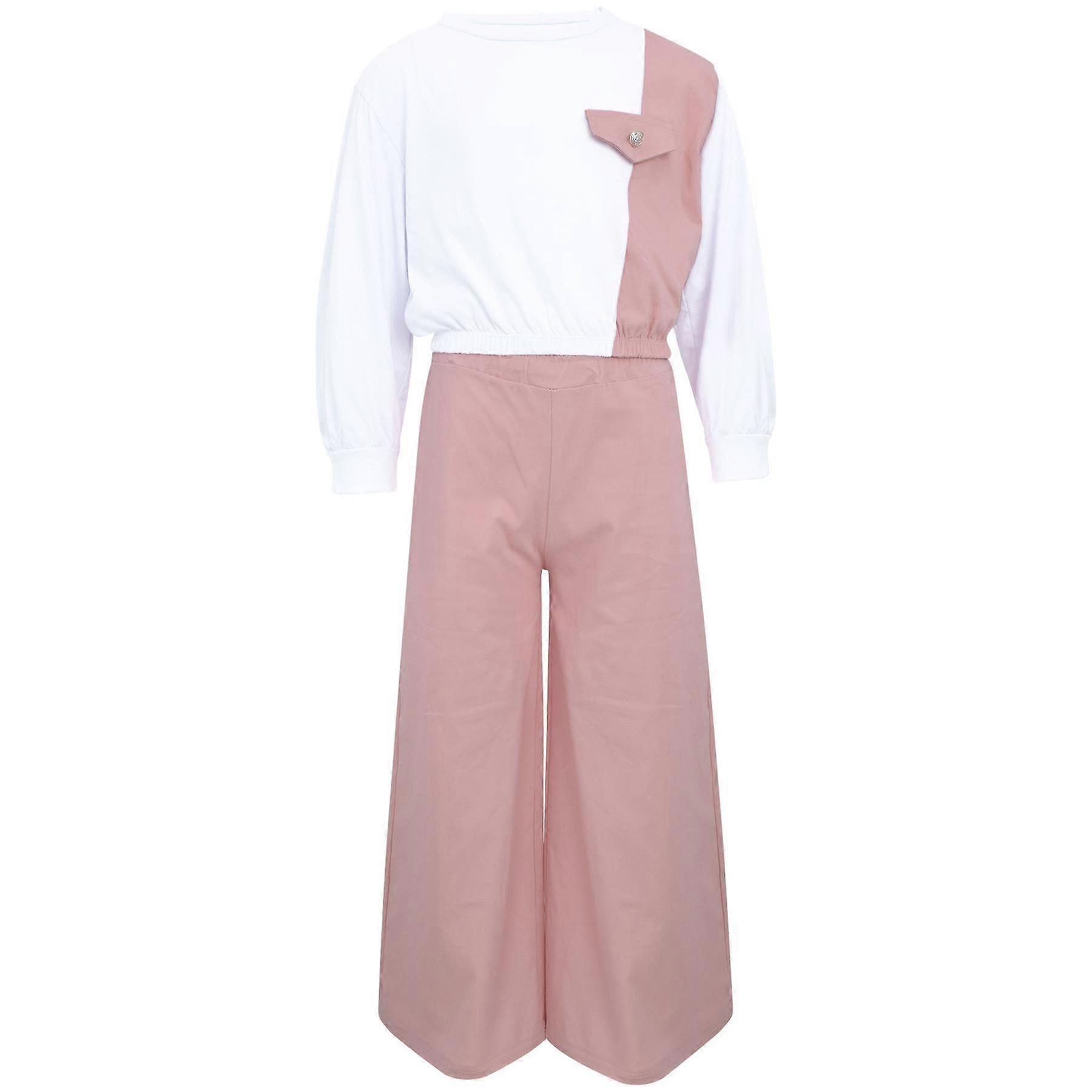 Kids Girls Crop Top Set Casual Long Sleeve Crop Top Flared Trouser