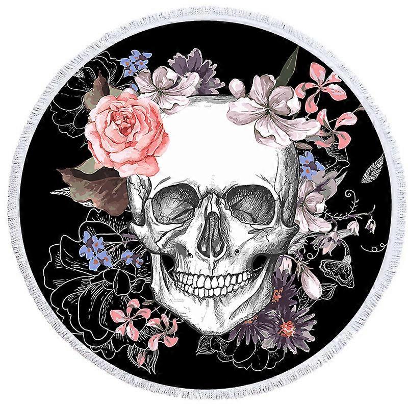 Skull Fleece Blanket Soft and Comfortable Large Thickened Warm Skull Tapestry Blanket Black White Sofa Bed 150 x 150 cm (1pcs-round)