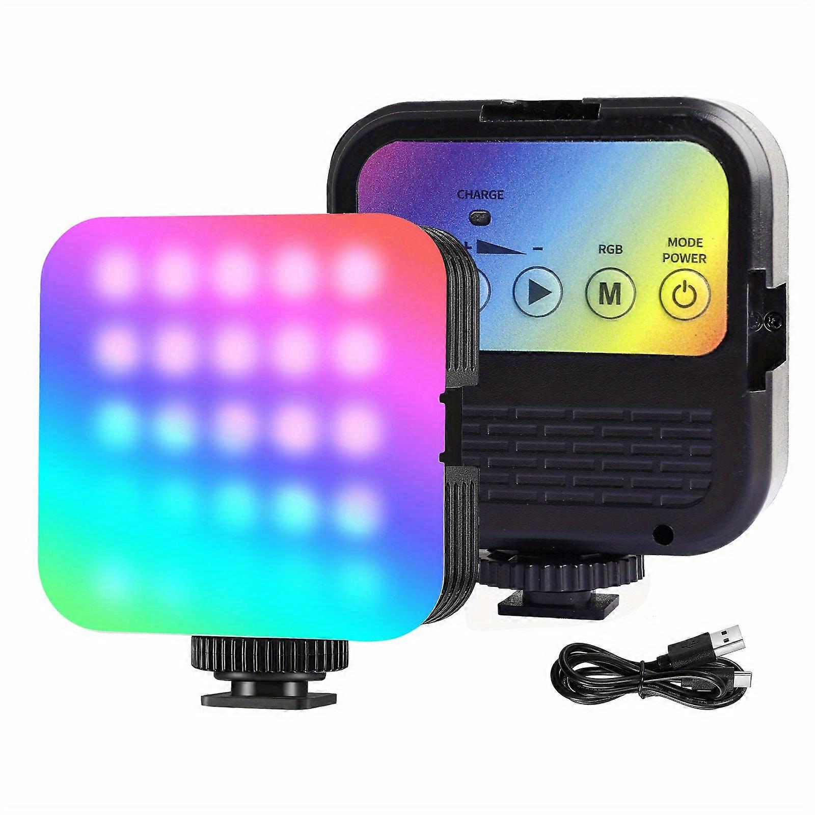 1pc Portable RGB Video Light with 3 Cold Shoe Mounts, 360 Full Color Photography Lighting, Rechargeable On-Camera Panel with 2700K-6500K Color Tempera