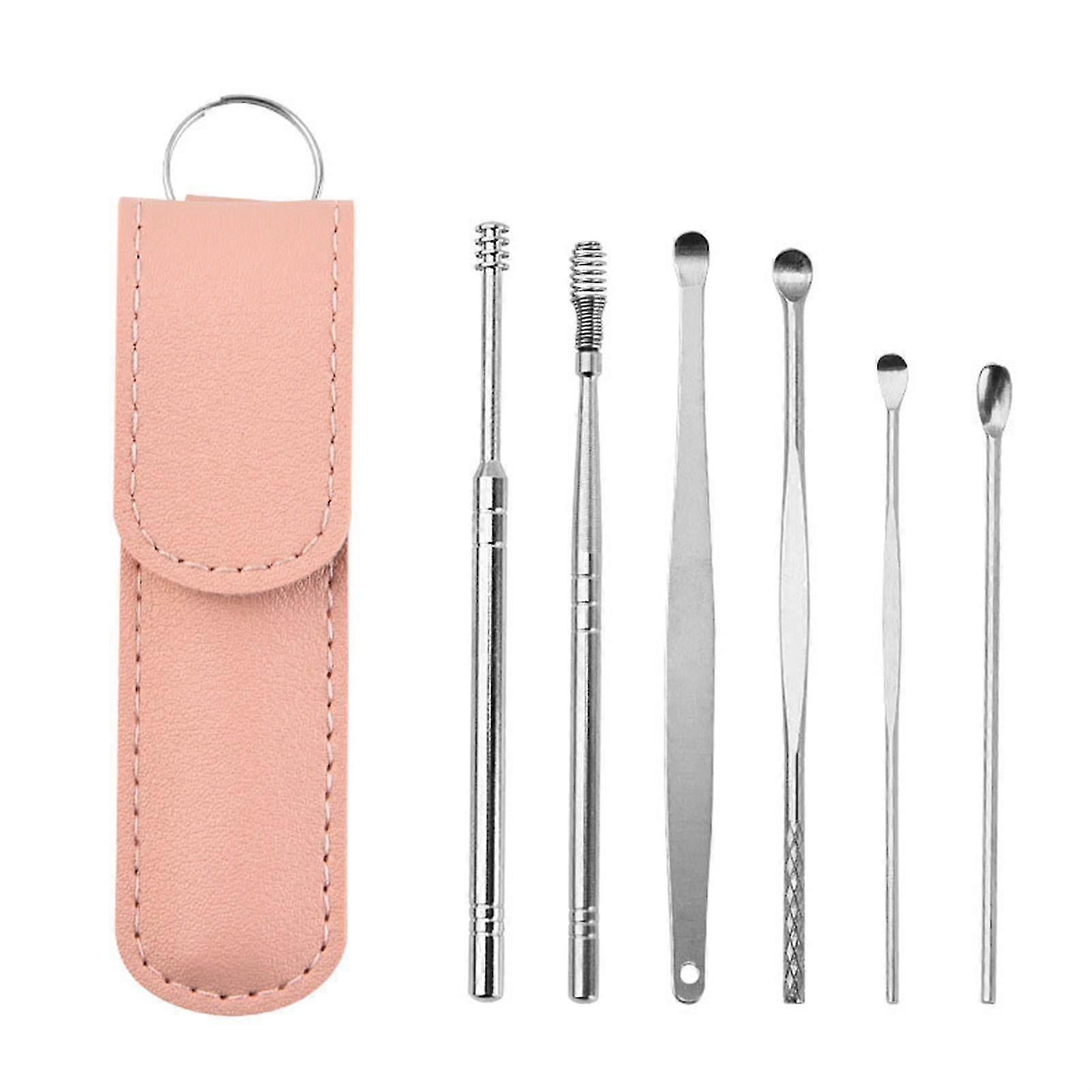 Innovative Spring Ear Wax Cleaner Tool Set With Storage Bag 6pcs Ear CleansingPink
