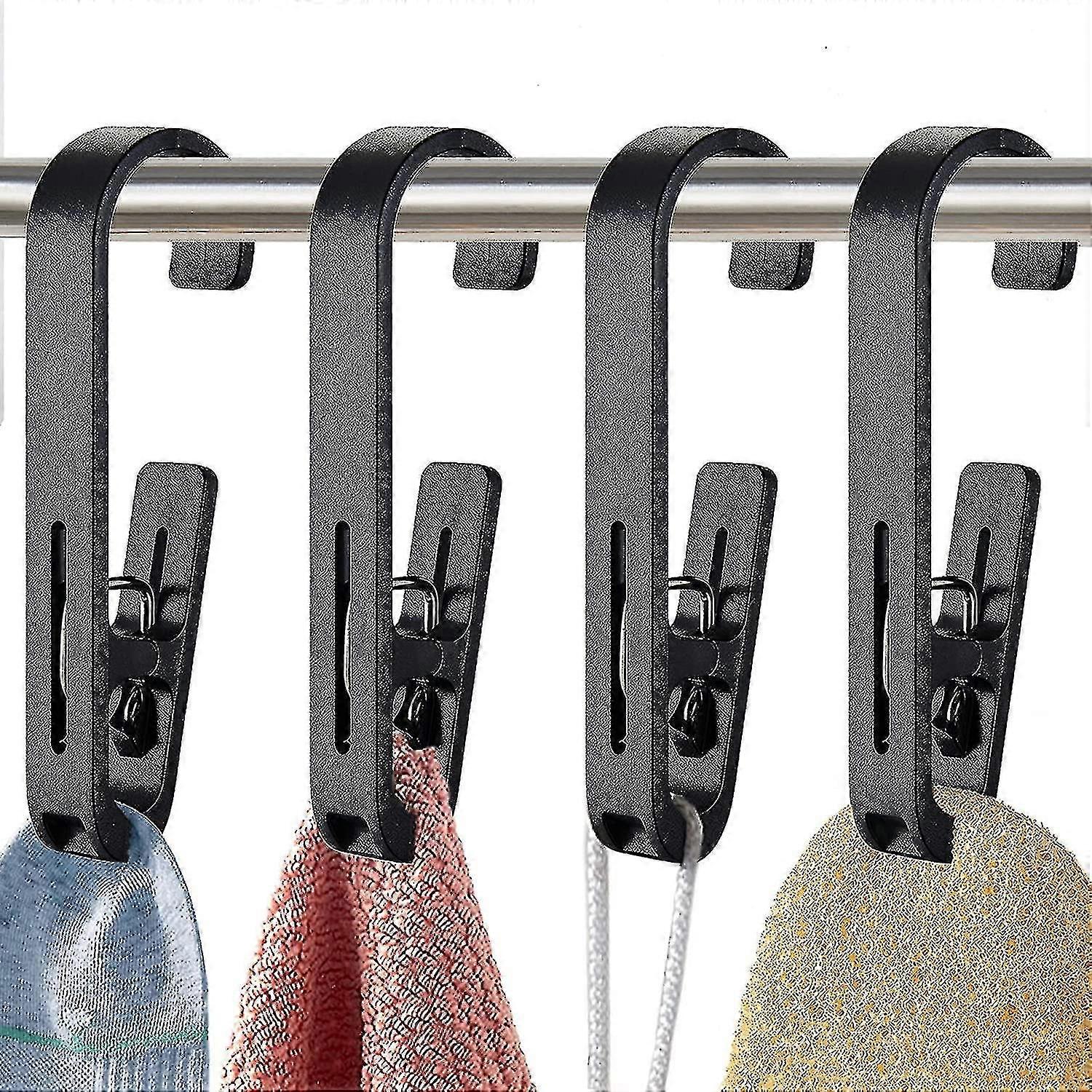 4pcs Laundry Hooks With Clips Hanger Closet Organizer Clamps Socks Towels(grey)