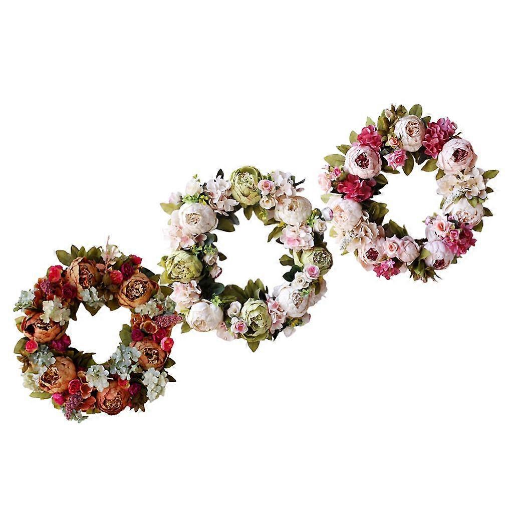 3x Silk Artificial Flower Wreath Handmade Floral Garland For Wall Ornament