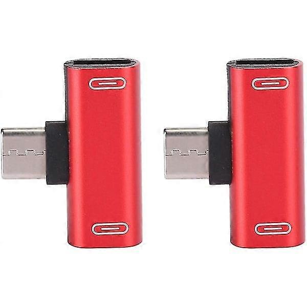 Adapter C Type Audio Charger Aluminum USB-C Splitter Charging/Calling/Remote Control/Music 2-in-1 Converter (Red) (2pcs)