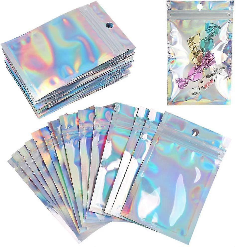 Mylar Zip Lock Bag, 50pcs Resealable Smell Proof Aluminum Foil Clear Golden Bag