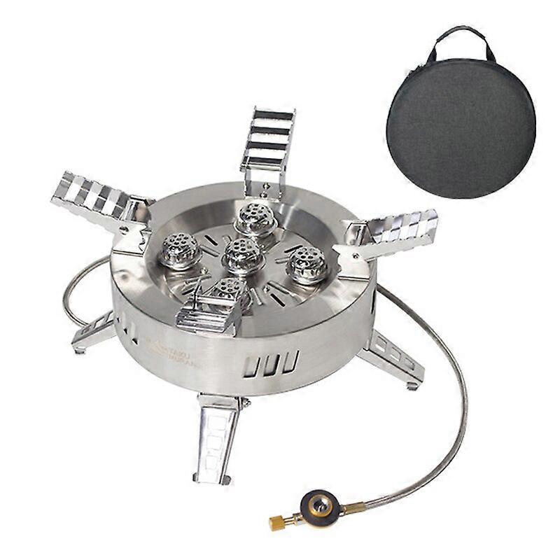18000W قوة نيران قوية موقد غاز خارجي محمول 5-head Camping Burner مواقد نزهة من الفولاذ المقاوم للصدأ قابلة للطي مع حقيبة تخزين محمولة للطهي Sto