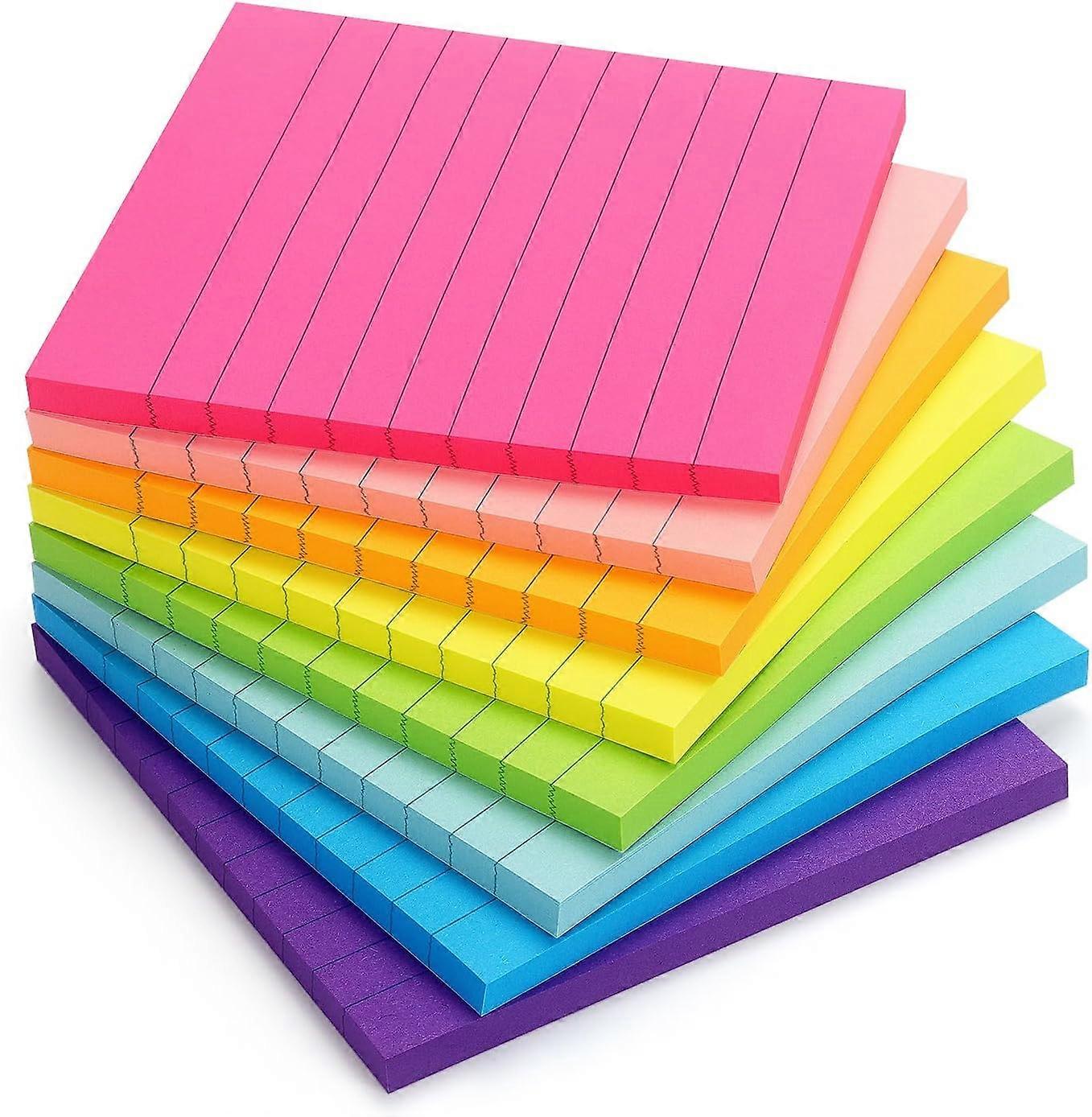 8 Pads Lined Sticky Notes 7.6*7.6cm Sticky Notes with Lines Self-Stick Note Pads 8 Bright Multi Colors, 45 Sheet/Pad
