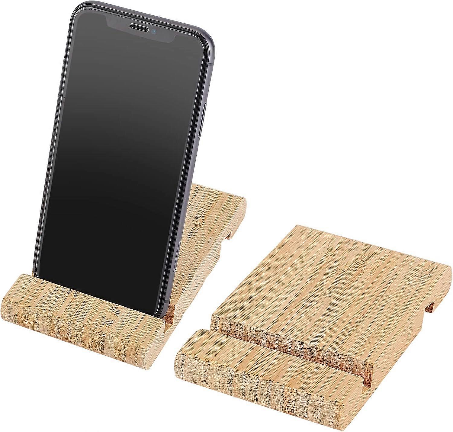 2pcs Mobile Phone Stand Natural Bamboo Cell Phone Holder Portable Desktop Mobile Phone Holder Universal Bamboo Phone Stand for Most of Smartphones DIY