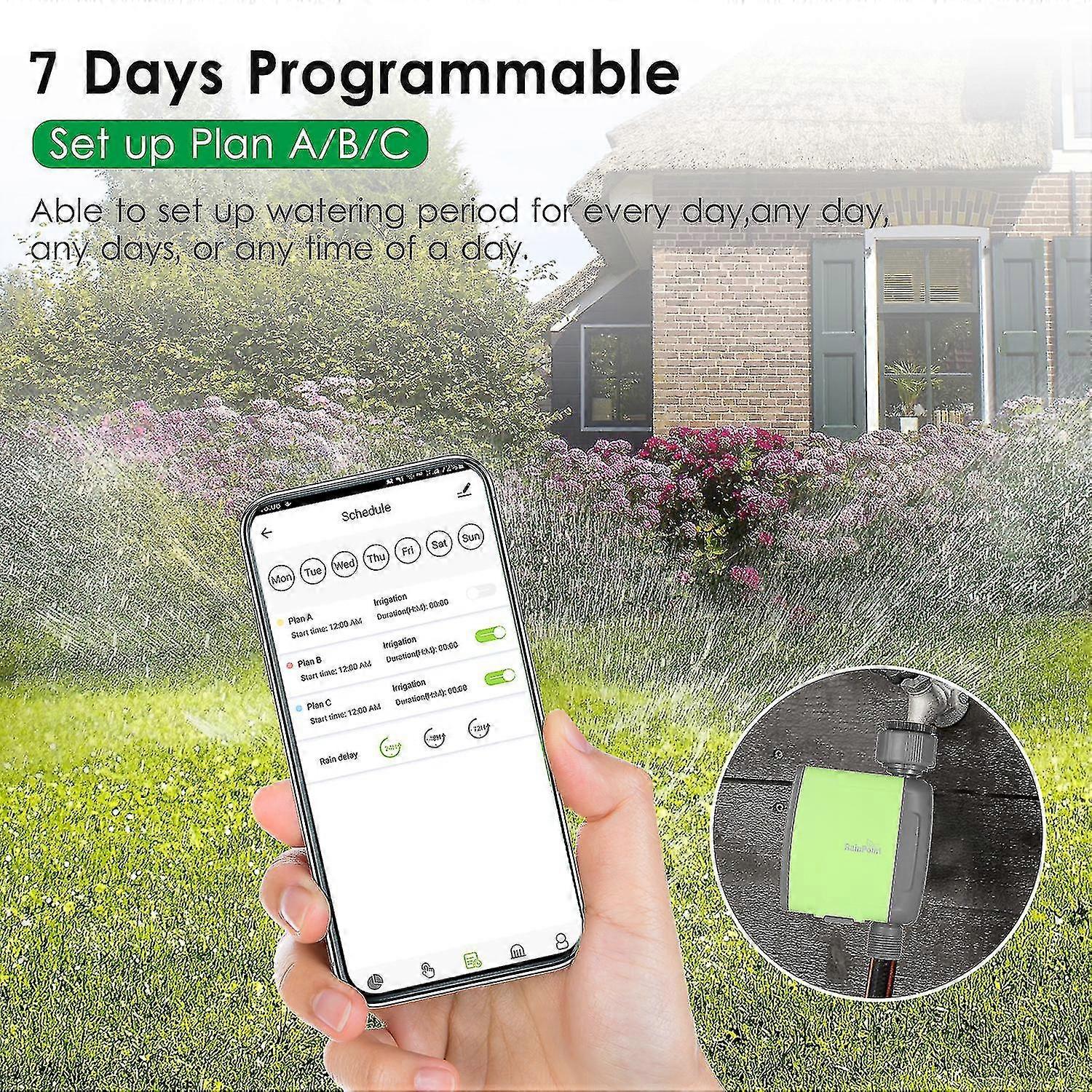 Programmable Bt Wifi Water Timer Hose Faucet Timer Outdoor Battery Operated Water Flow Meter Automatic Watering Sprinkler System