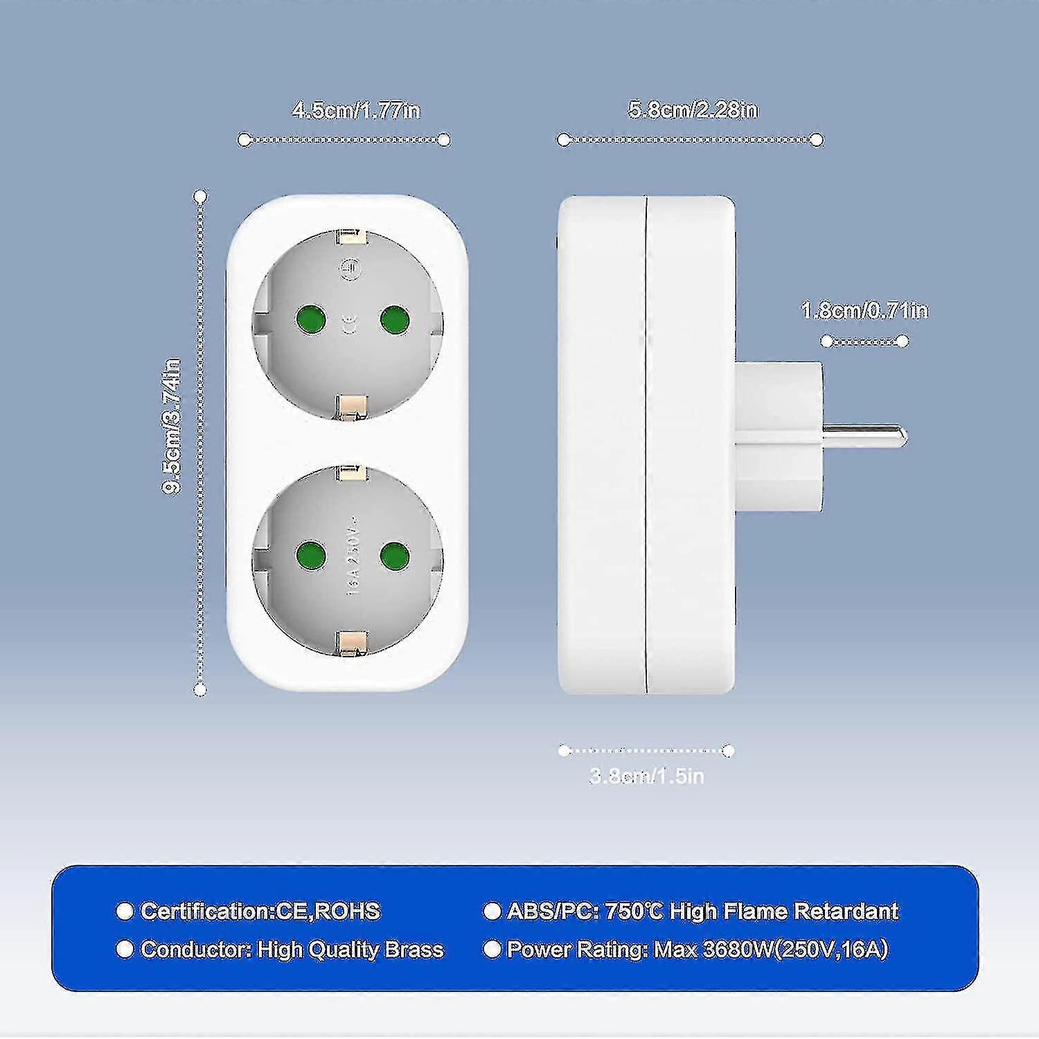 3 Pieces Double Plug For Socket, Multiple Plug Socket Adapter For Office, Home