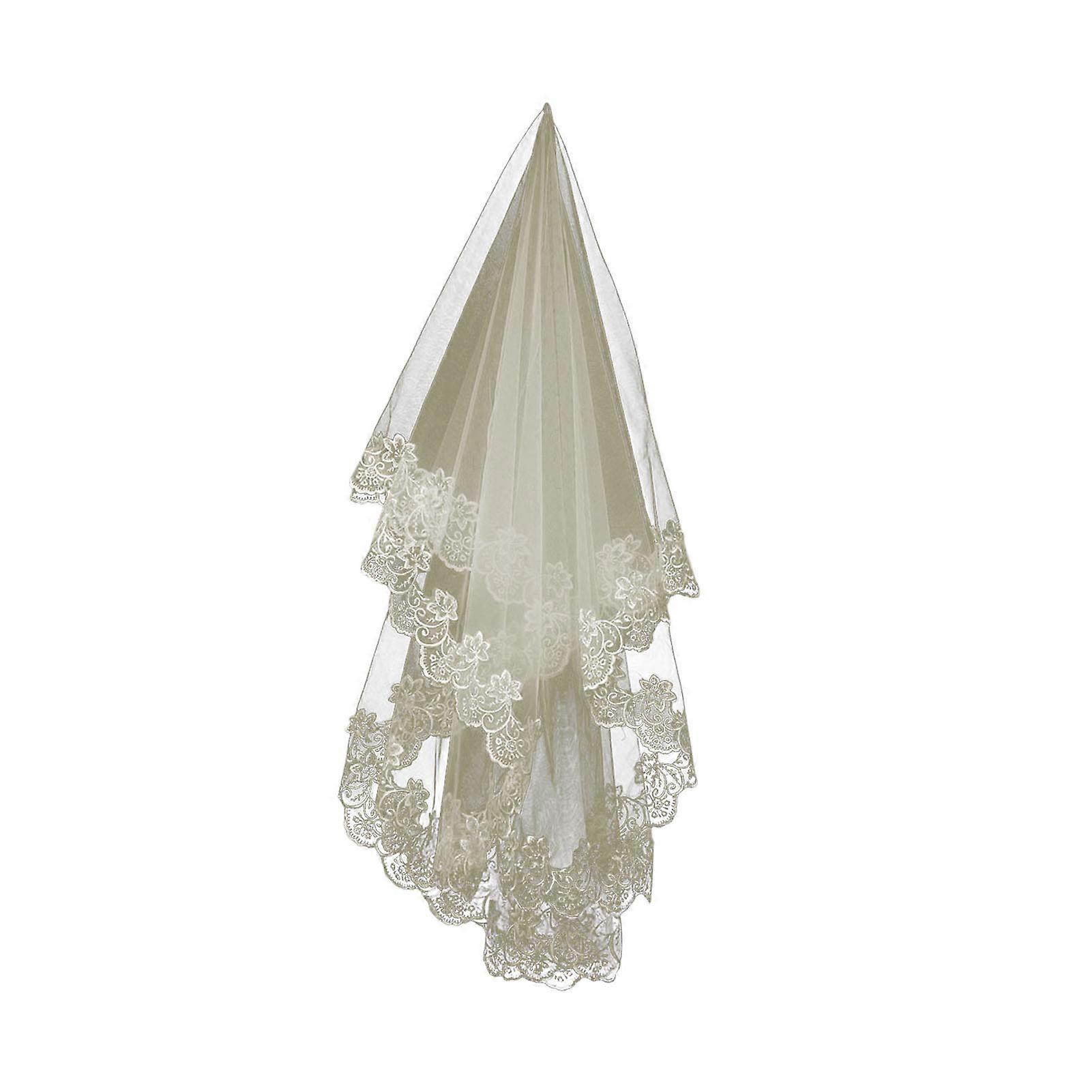 Bridal Veil Single Layer Lace Embroidered Headgear Long Style Dress Matching Wedding Headpiece Photo Shoots Props