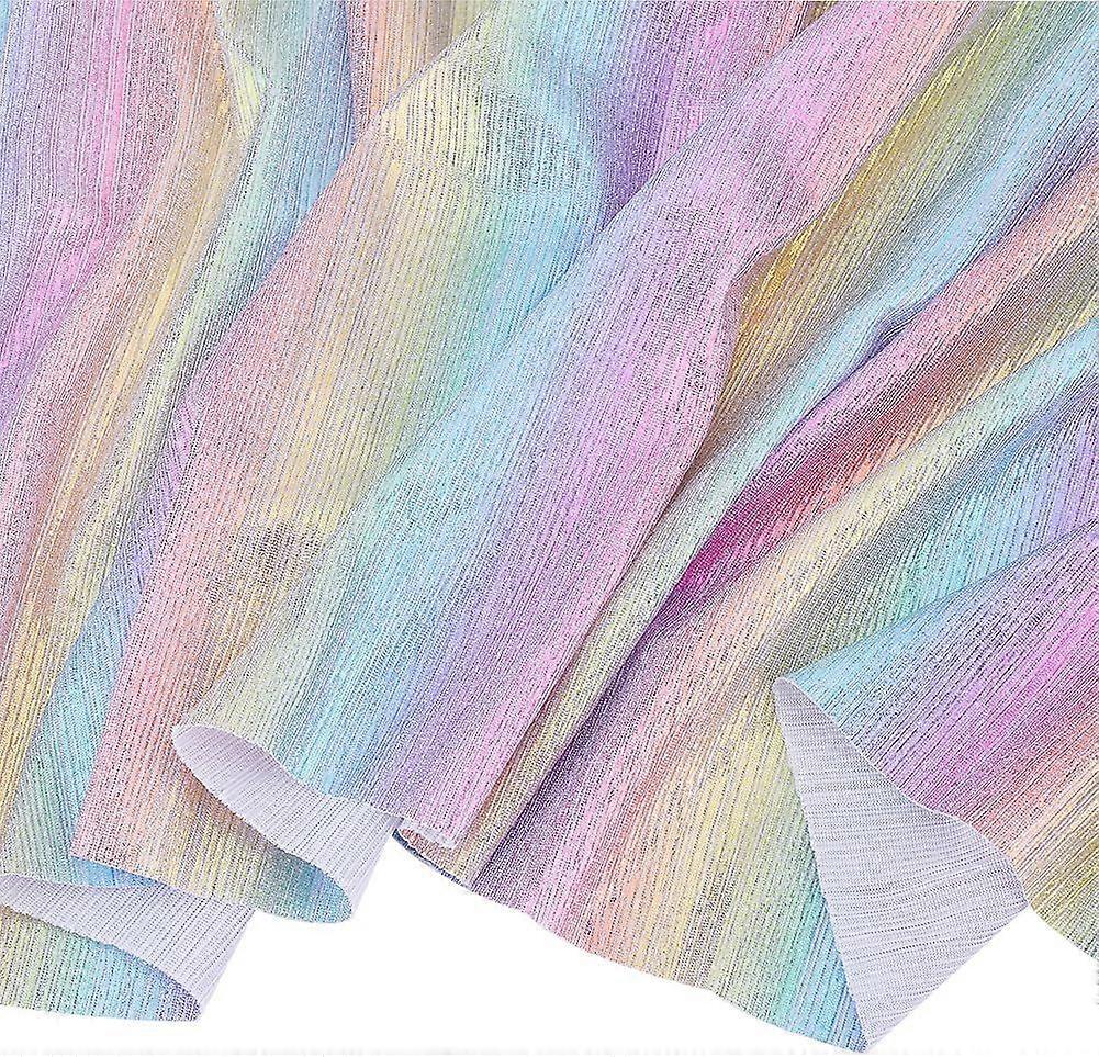 FINFERINSPIRE 2 Yards Hologram Iridescent Fabric 60.6inch Wide Rainbow Color Fabric for Sewing 4Way Stretch Polyester DIY Fabric Shining Striped Fabri