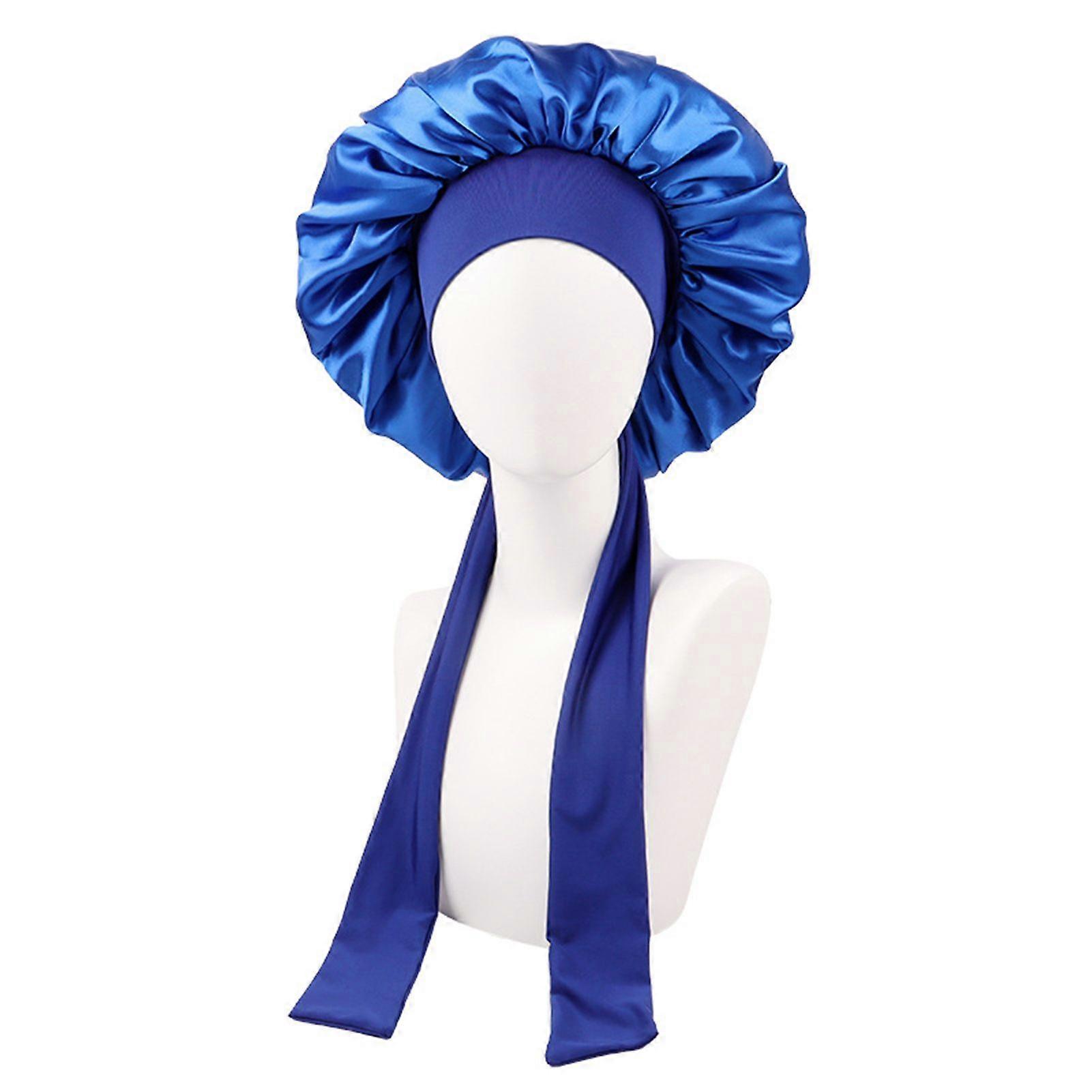 女性シャワーキャップスリーピングサテンボンネット無地調節可能なレースアップボウ防水高密度女性三つ編みカーリーナイトハット美容院キャップサロン