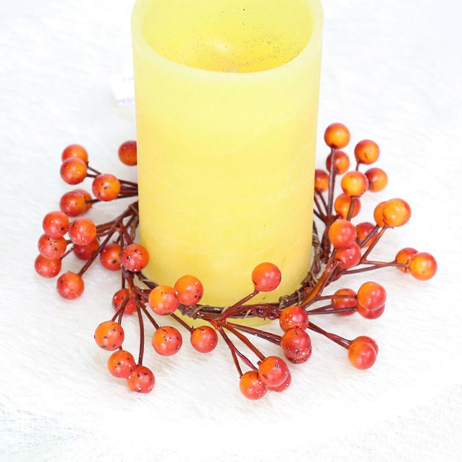 Orange Berry Halloween Thanksgiving Candle Ring (8cm Inner Diameter, 18cm Outer Diameter)