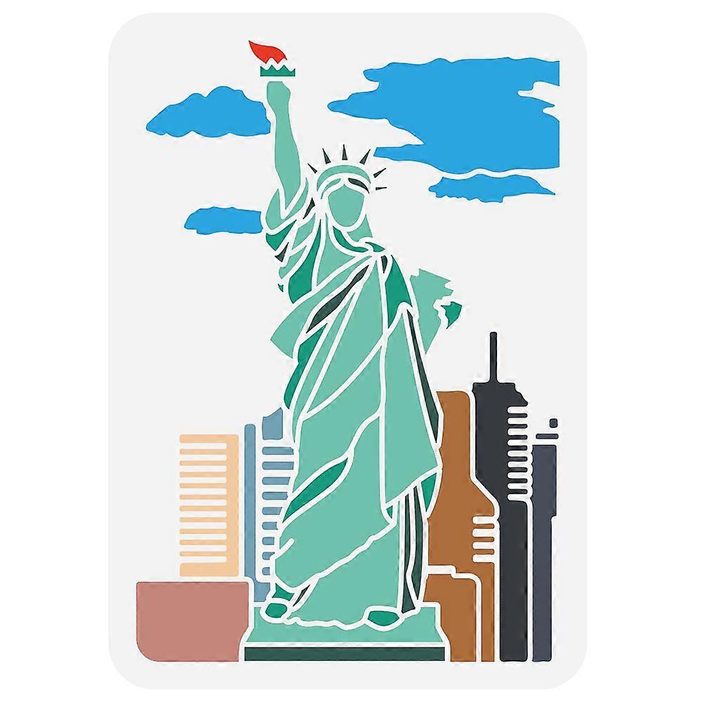 1pc Statue of Liberty Stencil 21x29.7cm American Landmark Statue of Liberty Pattern Painting Template Architecture Theme House Sea Clouds Stencil for