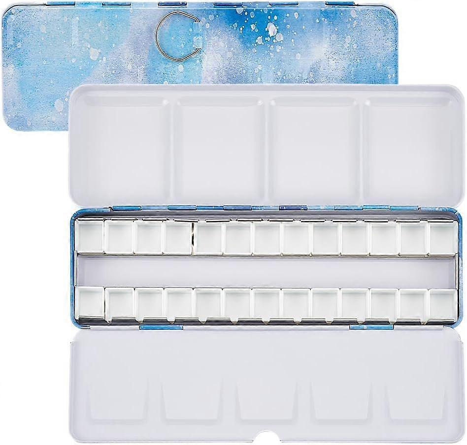 Blue Watercolor Paint Palette Empty Travel Watercolor Palette Metal Paint Box with Folding Palette Watercolor Tray Palette with 26 Empty Half Pans for