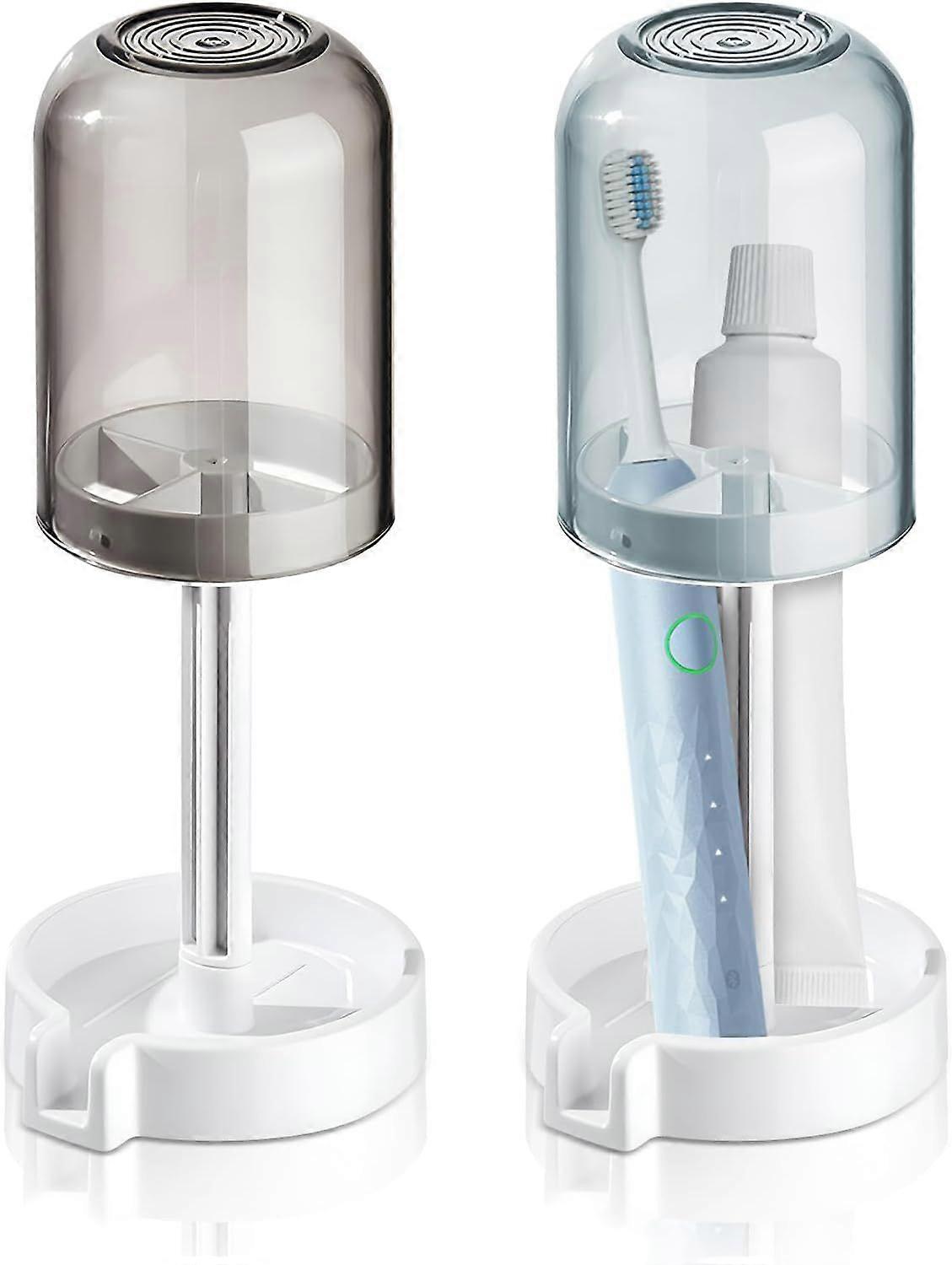 2 Pieces Toothbrush and Toothpaste Holder with Cup, Multifunctional Bathroom Toothbrush Organizer with Drain Hole, Removable Toothbrush Holder for Bat