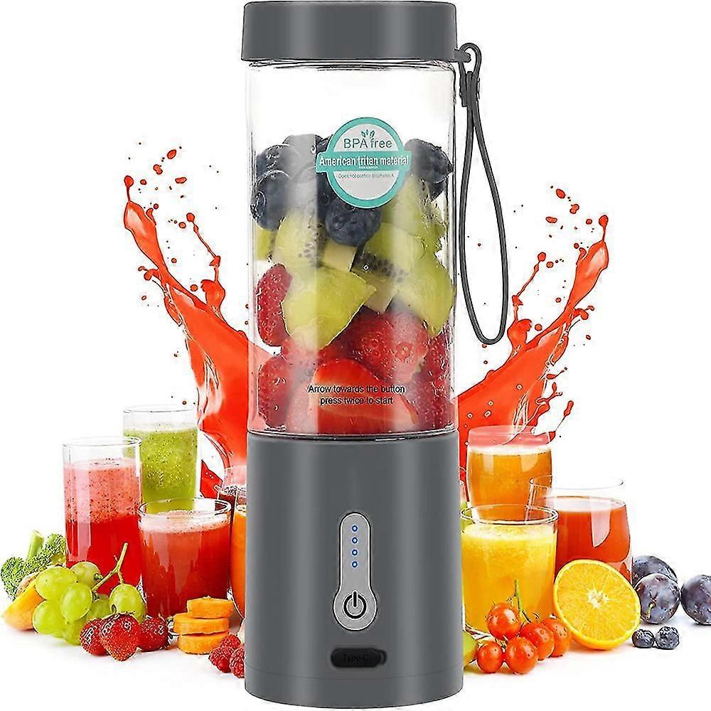 Portable Blender For Smoothies And Milkshakes, 530ml Mini Blender, With Rechargeable C Type And 6 Blades, 4000mah Fruit Blender Juicer, Personal Porta
