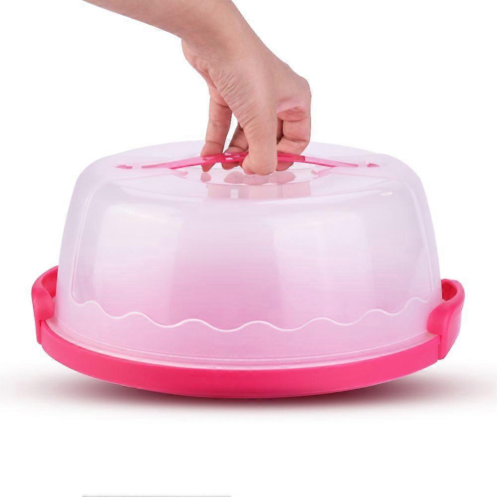 Portable Round Clear Cake Carrier Storage Container Server Locking Lid Handle 10 Inch Rose Red