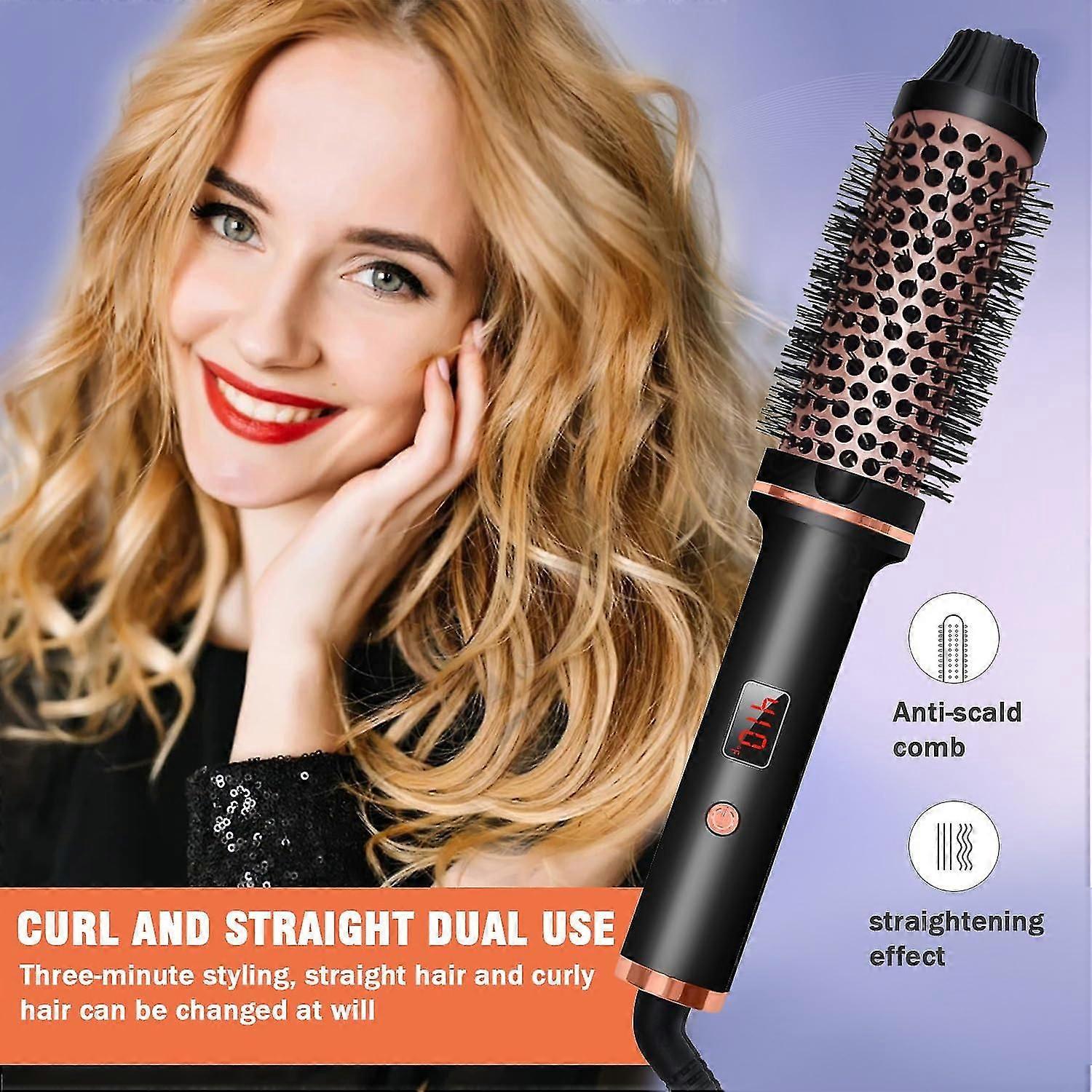 Heated Curling Brush, Hot Air Curling Comb Ceramic Tourmaline Ionic Curling Comb Round Hair Styler Hot Comb For Volumizing Curls
