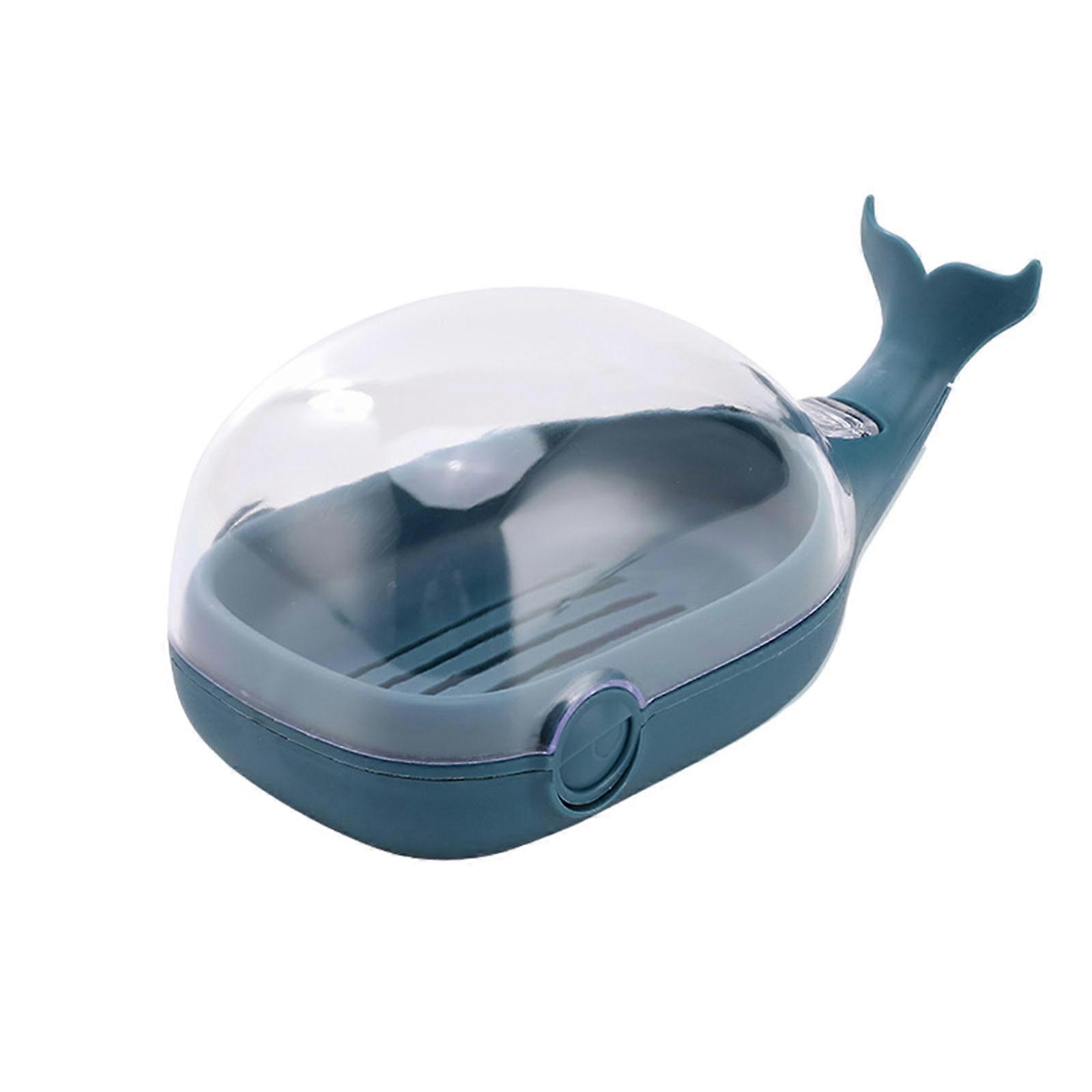Household Silicone Soap Box Nonperforated Laundry Whale Shape Drain Box Storage Shelf Soap Dish Holder Bathroom Access Blue