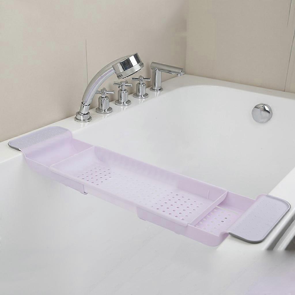 Expandable Bath Shelf Caddy Tray, Adjustable Bathtub Kitchen Shelf with Non-Slip Extending Grip Plastic Tub Storage  Pink