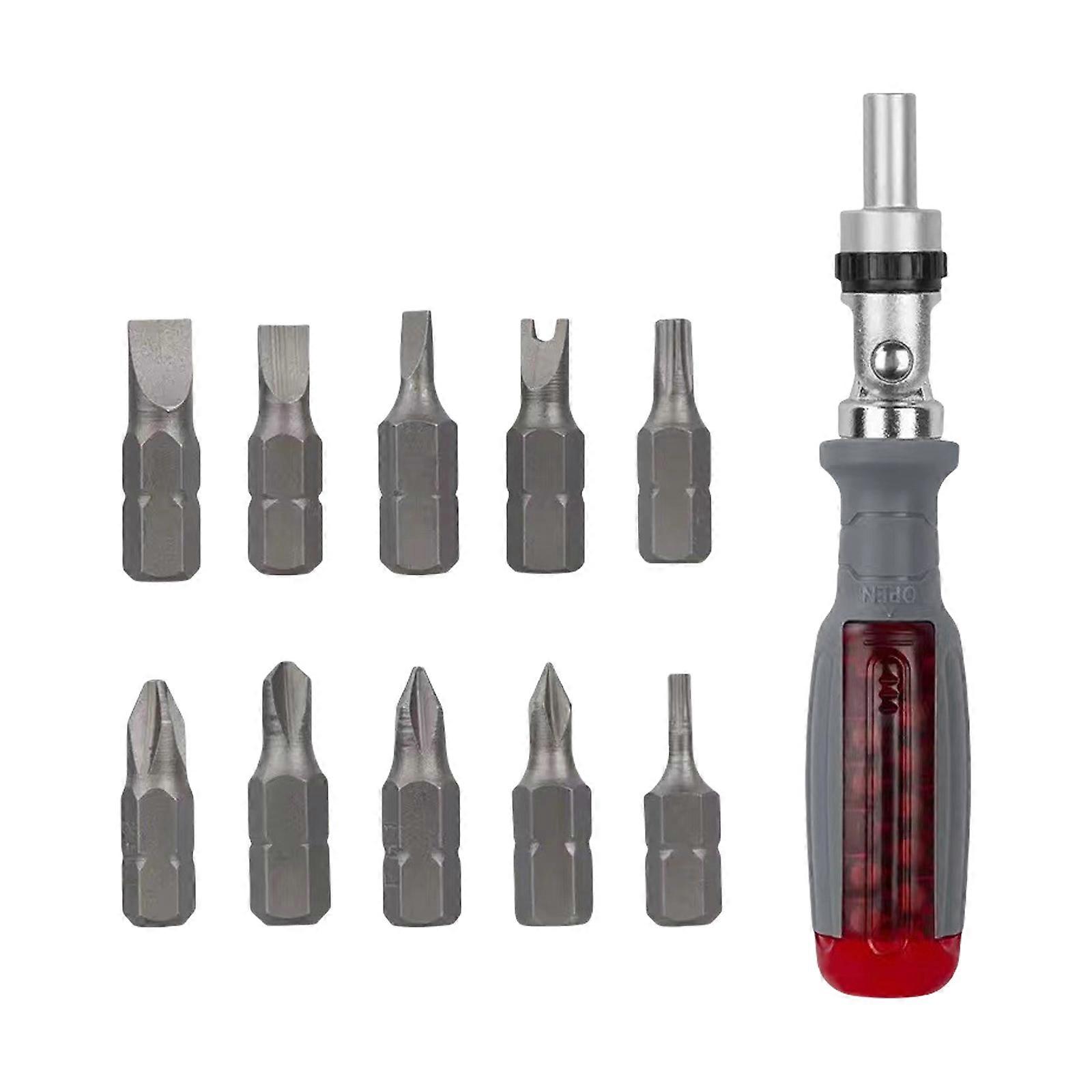 11 In 1 Multipurpose Portable Adjustable Rotation Ratchet Screwdriver Set with Bits Handle for Easy Storage Repair Multicolor
