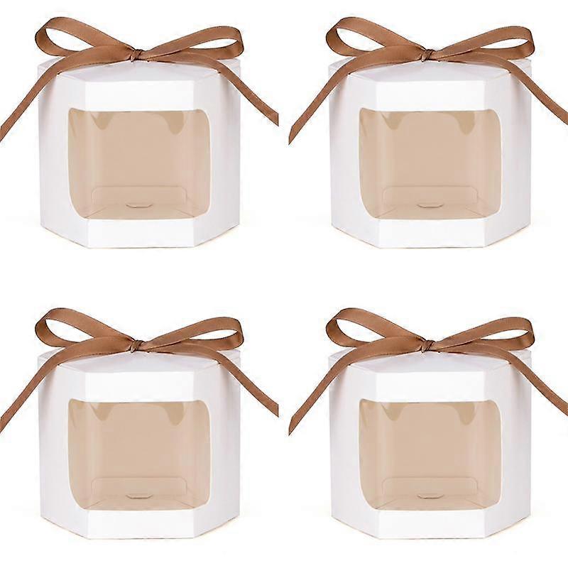 WTEMPO 4PCS Individual Bakery Boxes with Transparent Window Cupcake Containers Candy Cookie Macaron Kraft Paper Treat Boxes Gift Boxes
