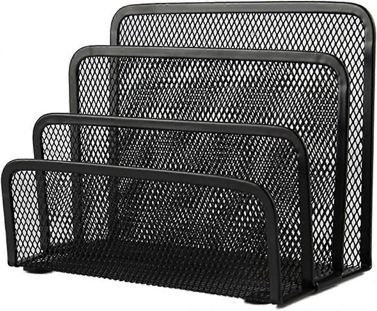 Mail Bin with 3 Compartments, Metal Mesh Mailbox, for Documents, Papers, Letter, Black