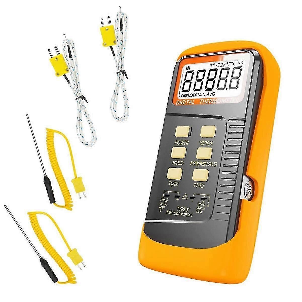 2 Channels K Type 4 Thermocouples Handheld Thermometer, Measuring Range -50C to 1370C