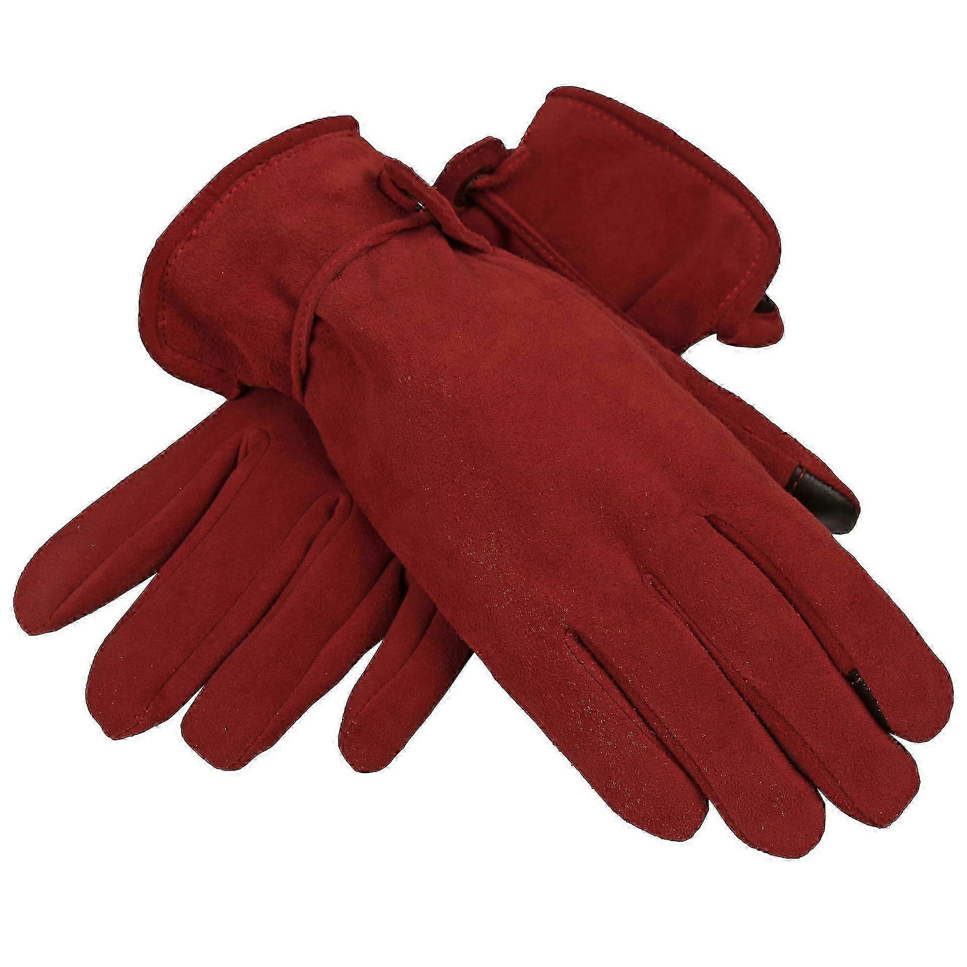 For Ladies Two Layer Buckskin Warm Winter Touch Screen Gloves (Red, 1 Set)