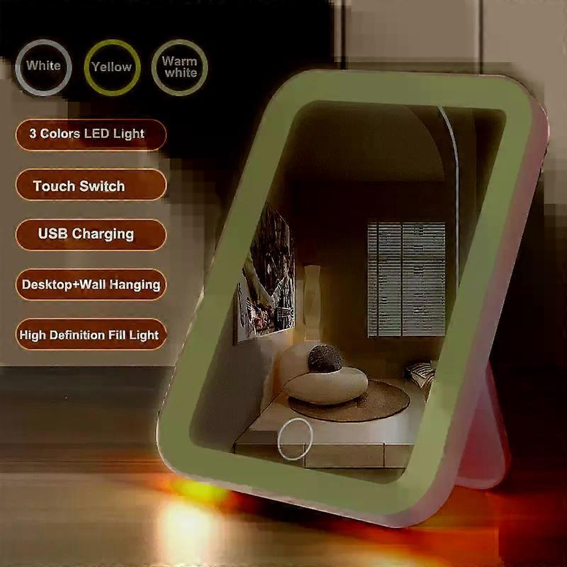 3 Colors LED Vanity Mirror with Touch Screen USB Rechargeable Dimming Makeup Mirror 3 Brightness Portable