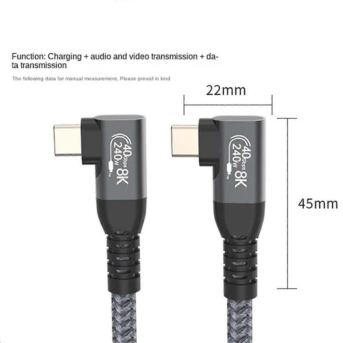 USB4 Elbow Type C Data Transfer Cable USB C PD240W Fast Charging 1M
