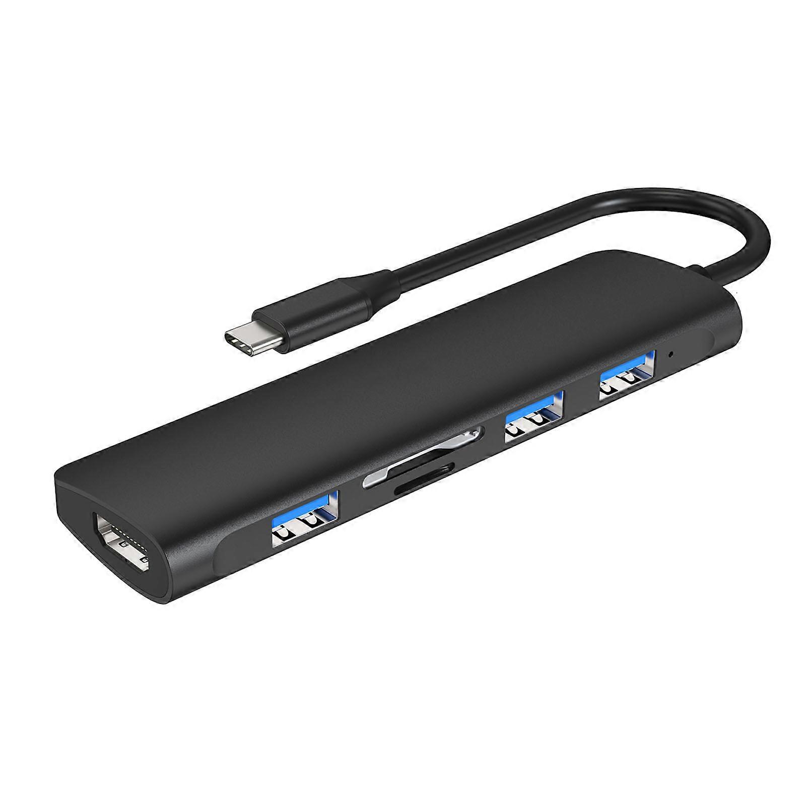USB C Hub 6 in 1 Aluminum Type C Dock Station to USB3.0/2.0 /SD/TF Card Reader Splitter Hub for PC Laptops Computer Black