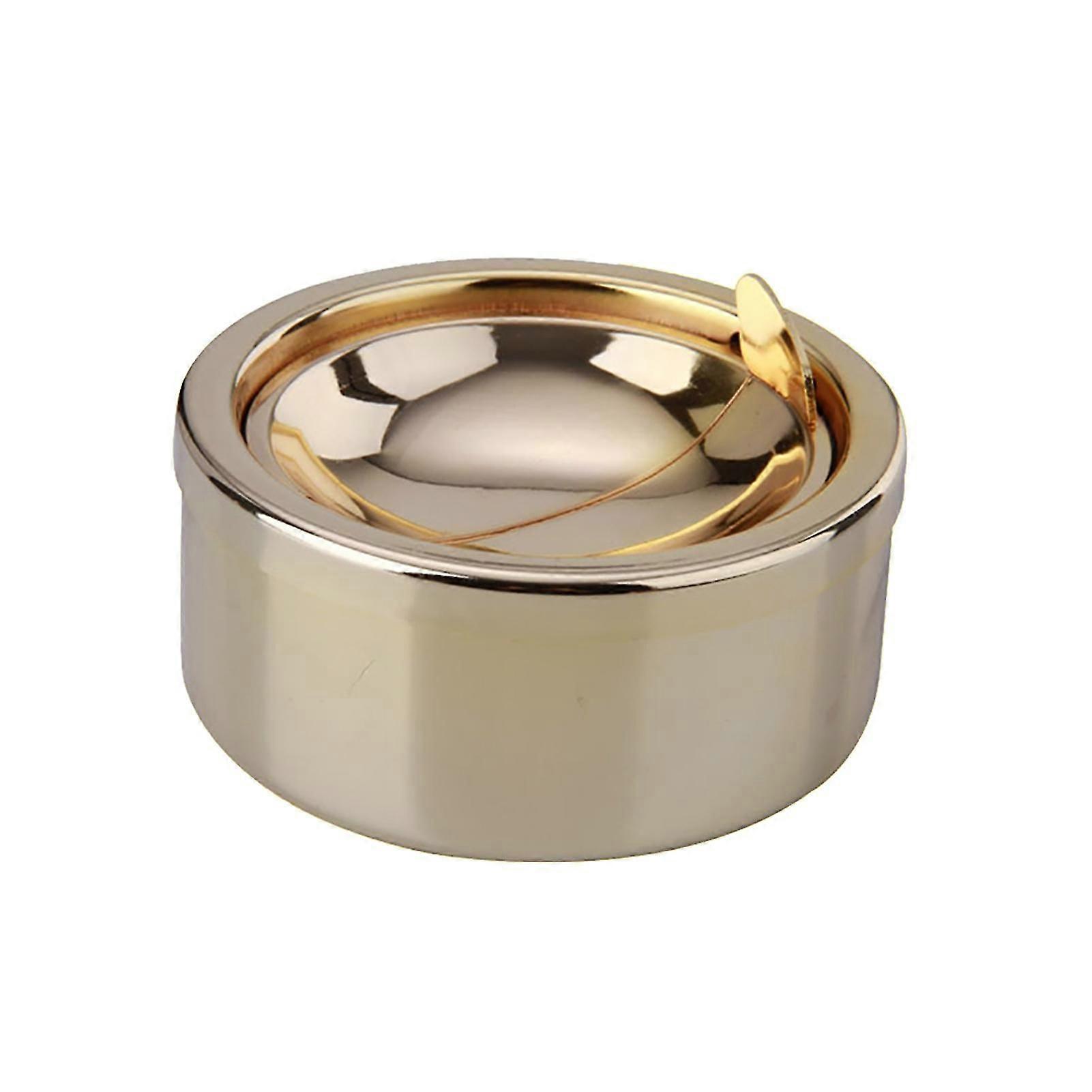 Compact Smokeless Metal Ashtray Windproof Round Ashtray with Lid for Home