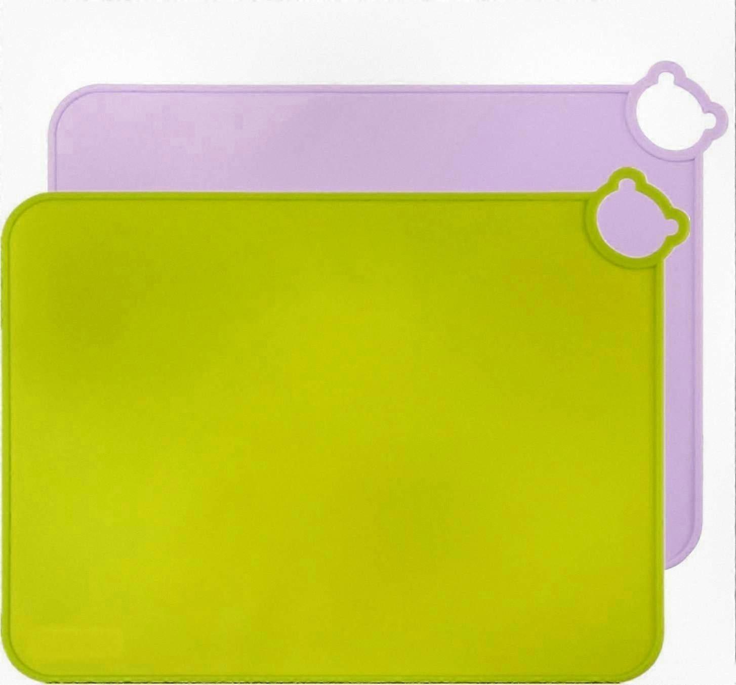 Non-Slip Silicone Placemats for Children, Washable Dining Mats, Reusable Toddler Table Mats Set of 2 (Green)