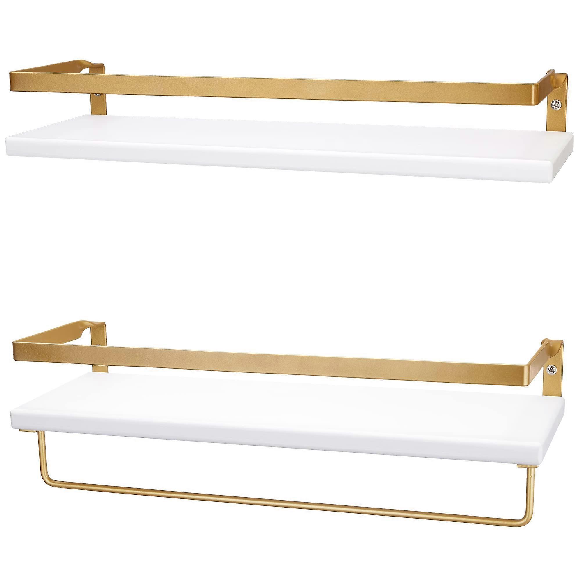 Modern floating shelves with rails, modern rice coating, 2 shelf set - bath wall shelves