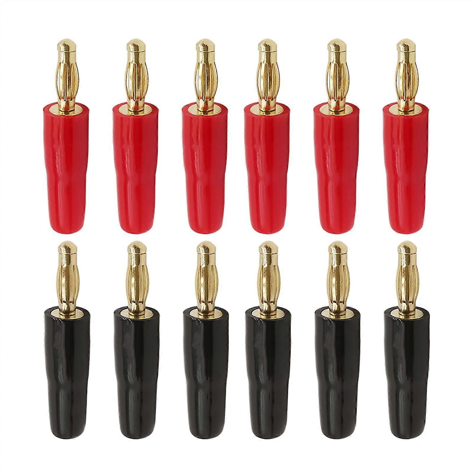 12Pcs Gold-Plated 4mm Banana Plug Connectors Audio Speaker Cable Pin Wire Banana Plugs Screw Lock Terminal Connector Red Black
