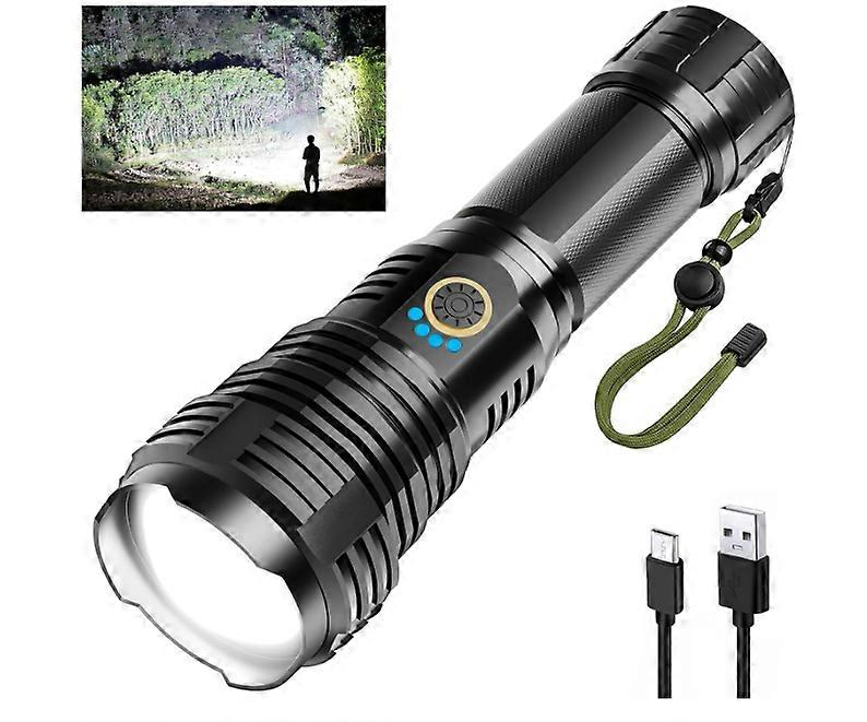 Torches LED Super Bright,Rechargeable LED Torch 15000 Lumens XHM77.2,Tactical Torch Battery Powered, Powerful Flashlight Torch Zoomable(Black)