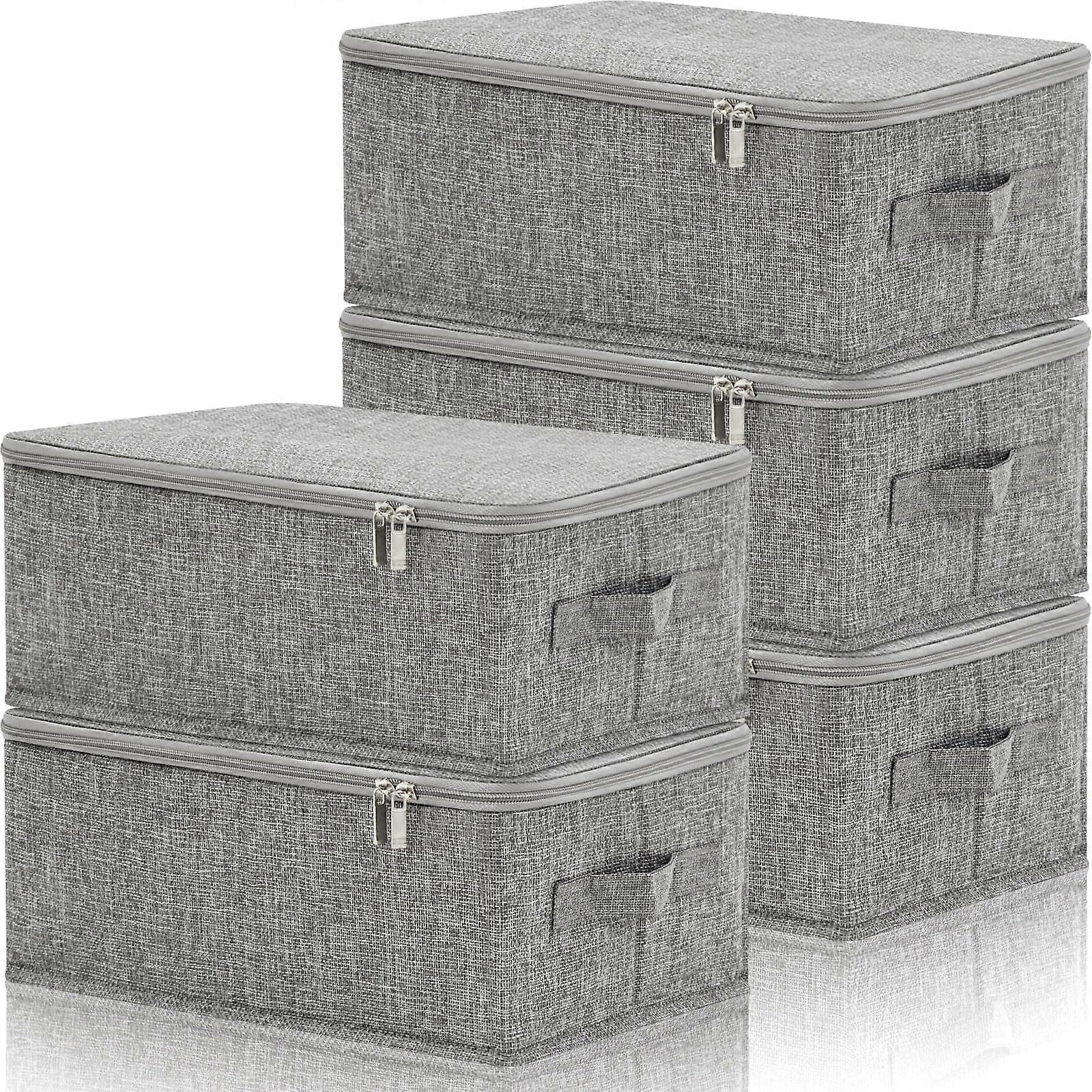 5-Pack 15 x 10 x 6-Inch Foldable Stackable Fabric Storage Box Gray