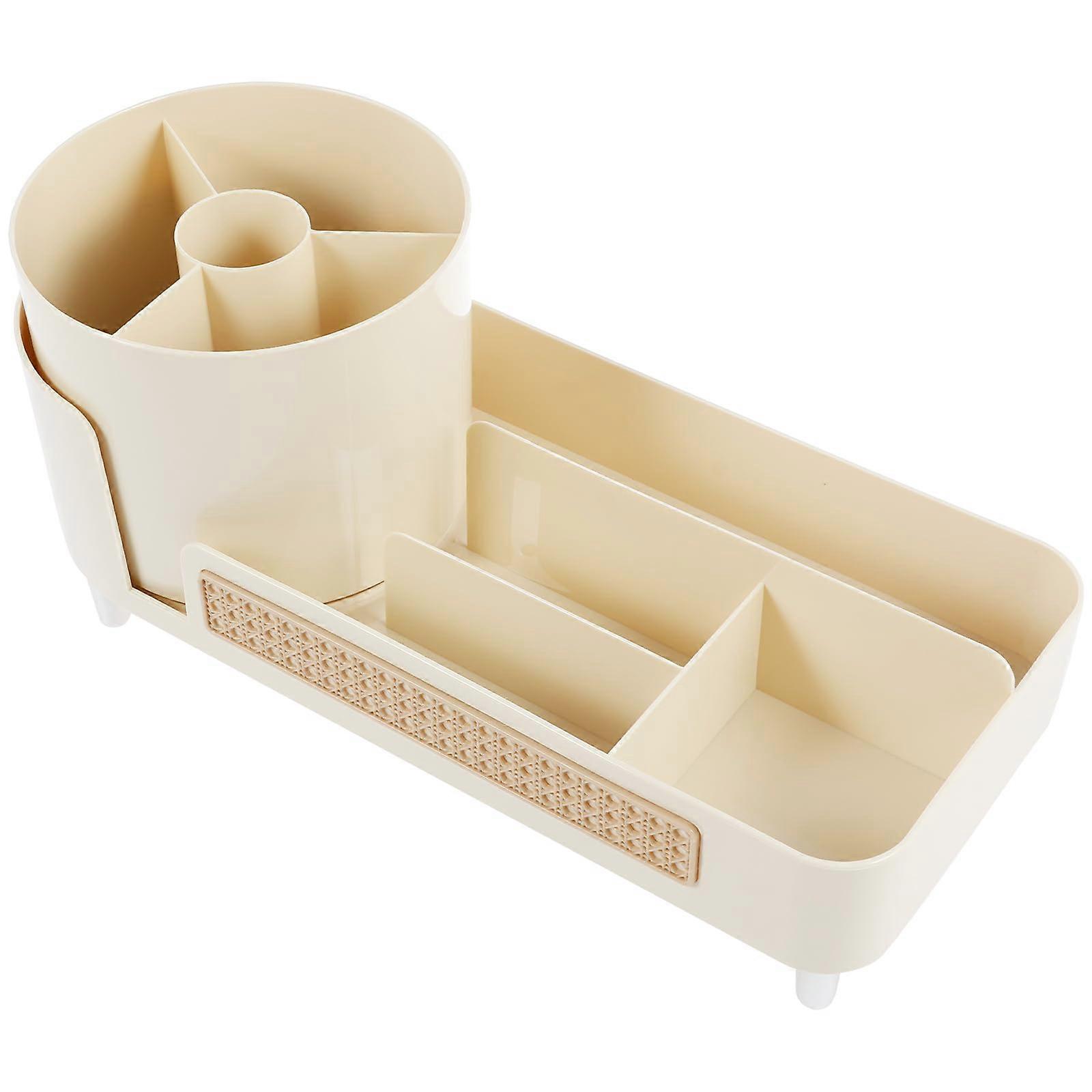 Makeup Holder Rotating Makeup Organizer Large Capacity Compartment Display Case With Brush Holder For Countertop White