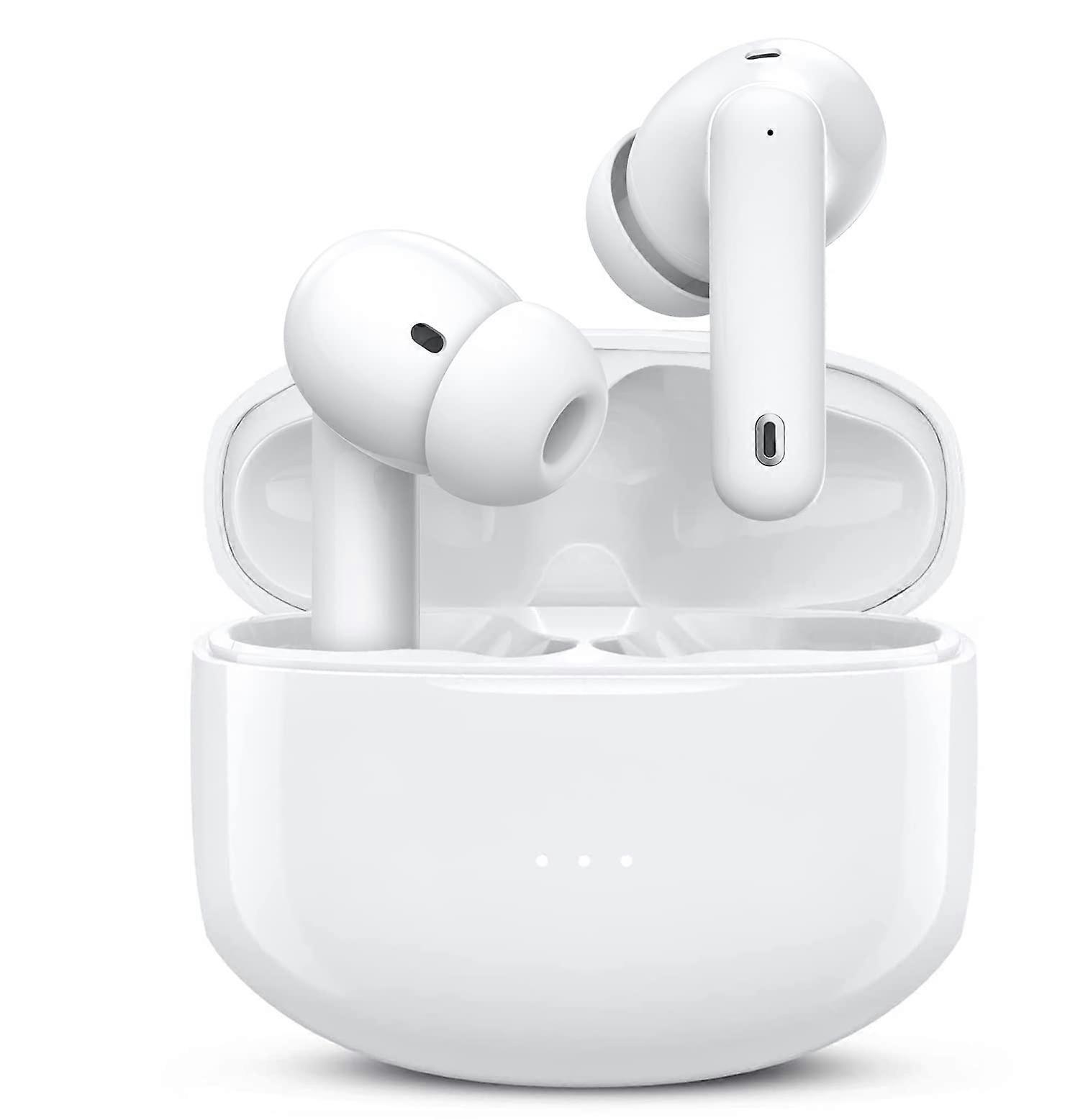 Wireless Earbuds Bluetooth Active Noise Headphone Cancelling with Charging Case (White)