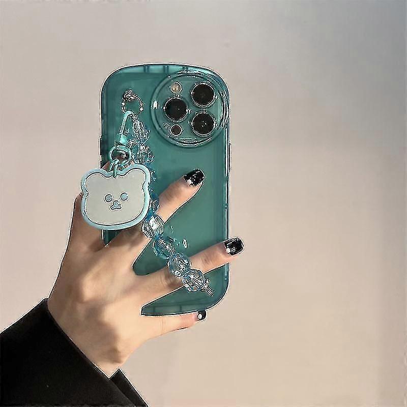 Cute Bear Pendant Clear Case Compatible Iphone 14 Pro Max/14 Pro With Bead Bracelet Strap Soft Shockproof
