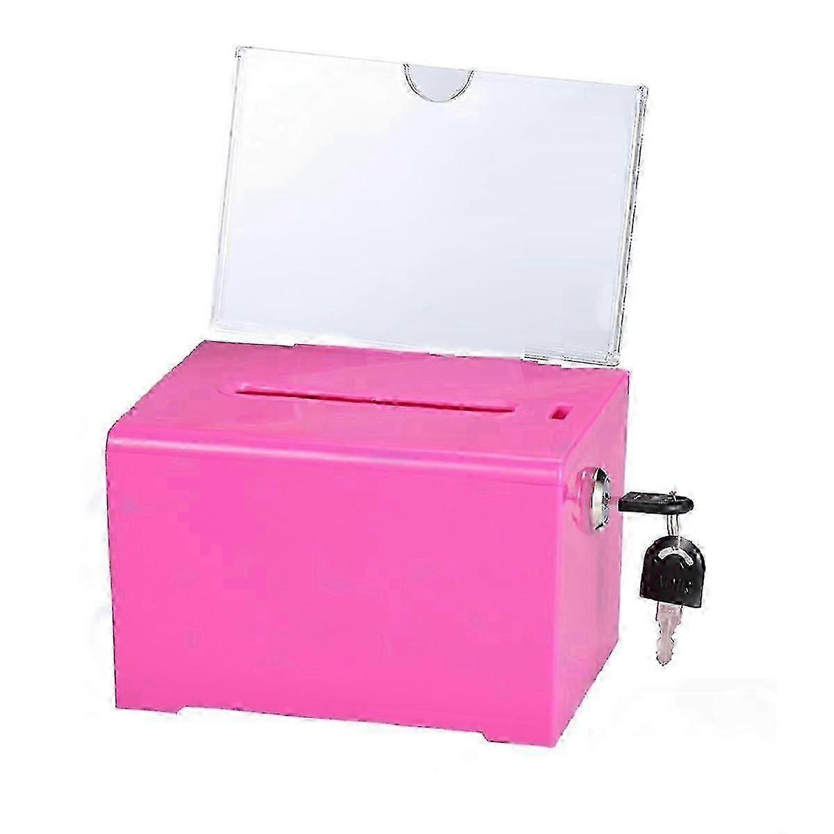 Donation Box with Lock - Acrylic Suggestion Box with Slot, Ballot Lock Box with Sign Holder for Raf