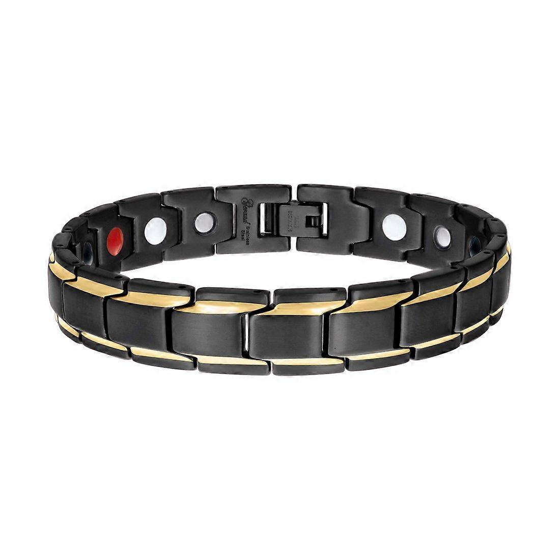 ステンレス鋼イエローブラックトーンメンズファッションブレスレット8.5インチ12mm幅リンクブレスレット男性用
