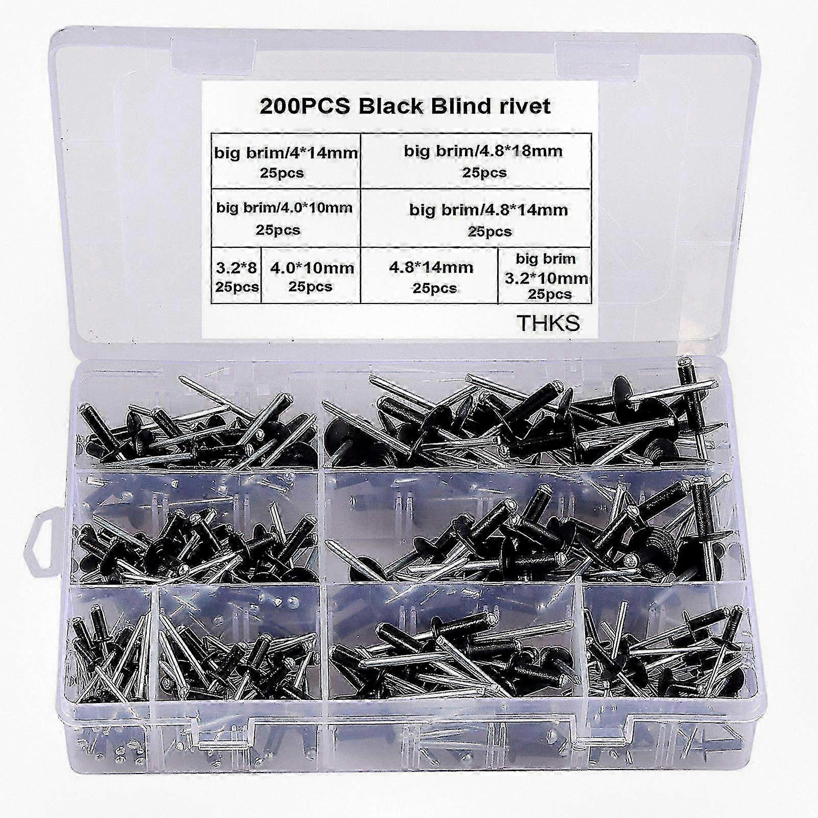 200pcs Corrosion-resistant Large Brim Black Blind Rivet Set Suitable for Automotive Applications