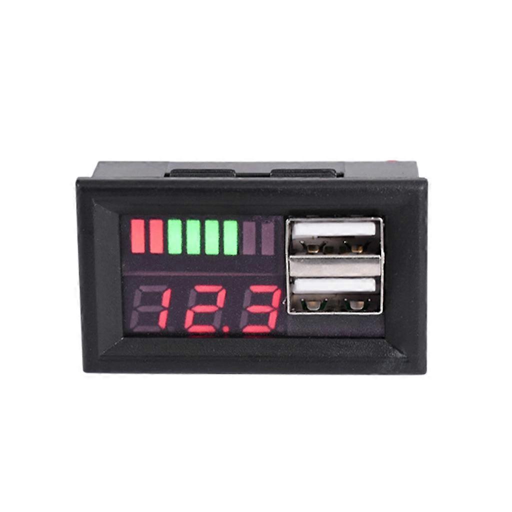 Car Motorcycle Digtal Voltmeter with 2 USB Interface 12V Voltage Display Board 5V Output Voltmeter Gauge  Black