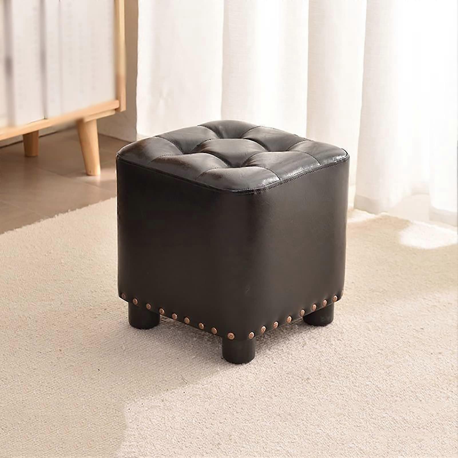Kleiner Fußhocker mit Gepolstertem Sitz aus Kunstleder – Ottomane Fußstütze für Wohnzimmer, Schlafzimmer, Sofa B