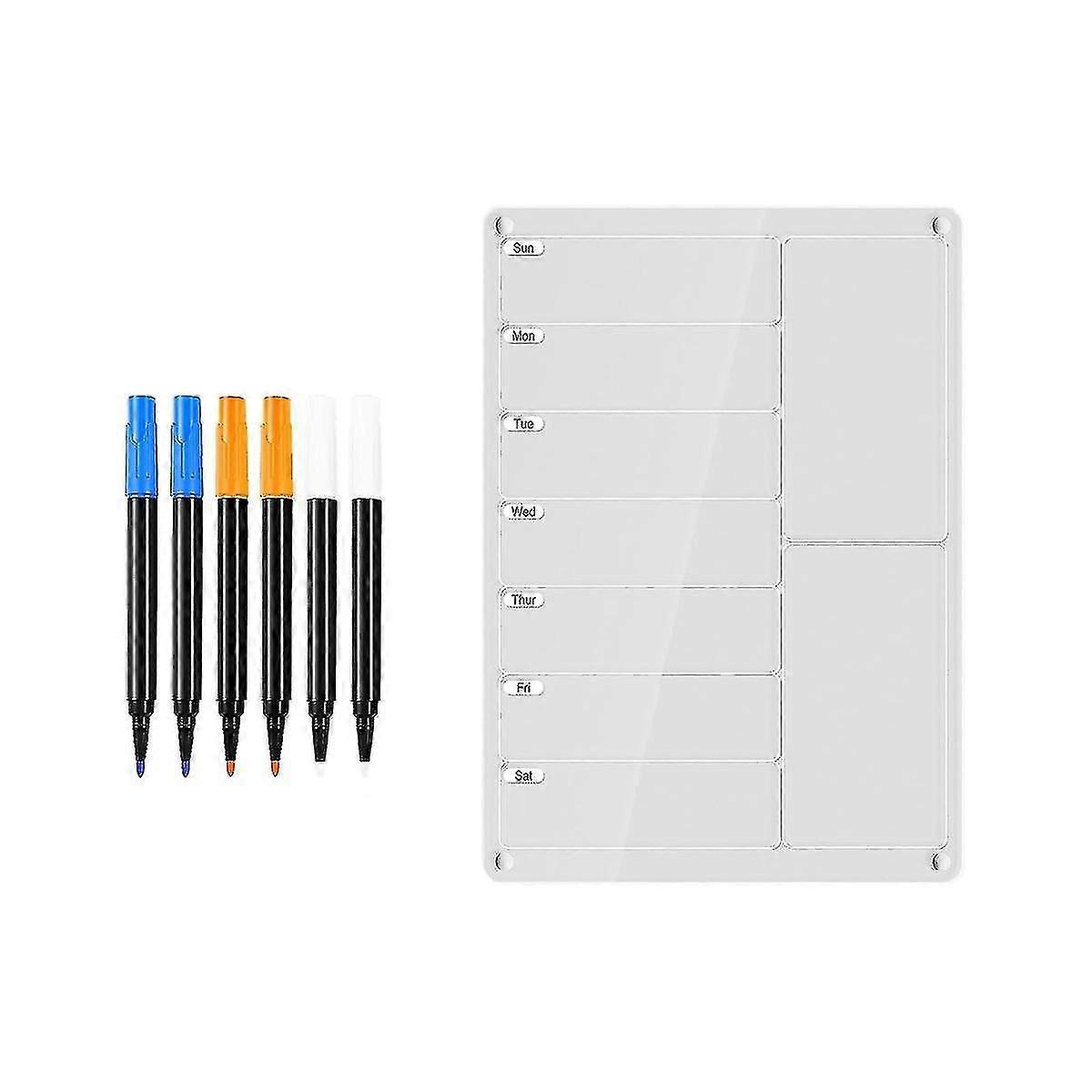 Acrylic Weekly Meal Planner Magnetic Board for Fridge - Clear Reusable Menu Calendar & Noteboard