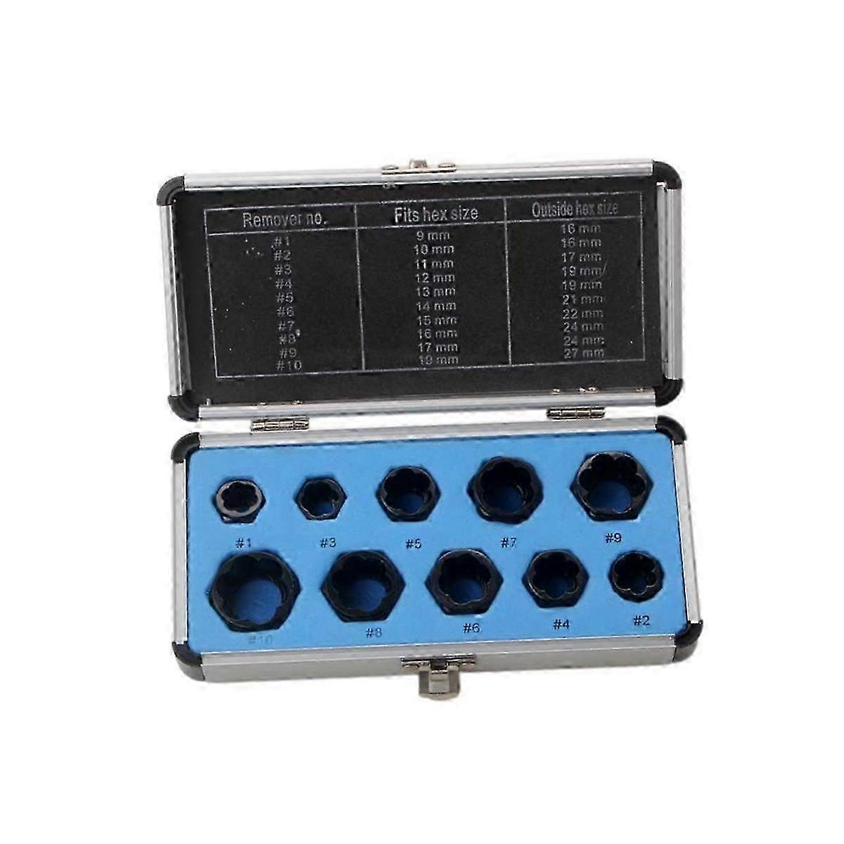 Broken Nut Extractor 10-Piece Set Aluminum Box Broken Wire Bolt Extractor Head Take Hexagon Screw T